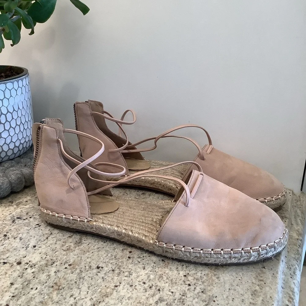 Eileen Fisher Tan Suede Espadrille Lace Up Flats Size 8